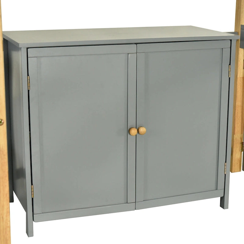 Letto a soppalco in legno massello grigio singolo con contenitore integrato e scrivania pieghevole