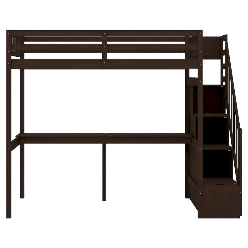 Hochbett aus Kiefernholz für Einzelmatratze mit Schreibtisch und Treppe