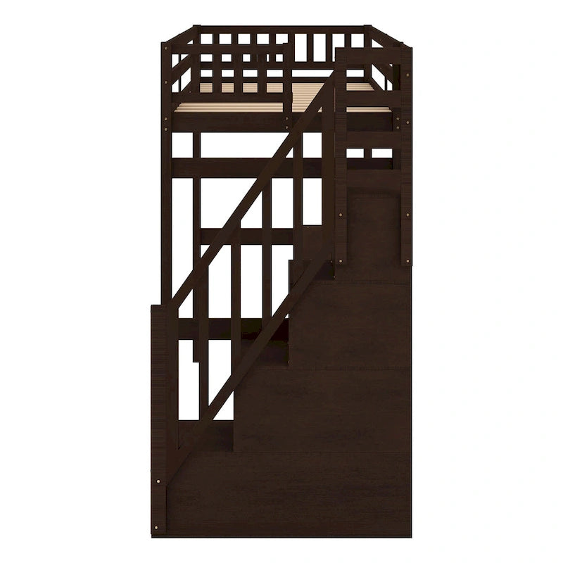 Hochbett aus Kiefernholz für Einzelmatratze mit Schreibtisch und Treppe