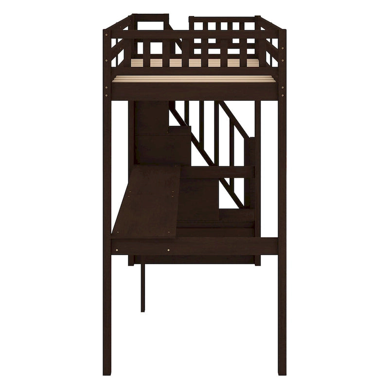 Hochbett aus Kiefernholz für Einzelmatratze mit Schreibtisch und Treppe