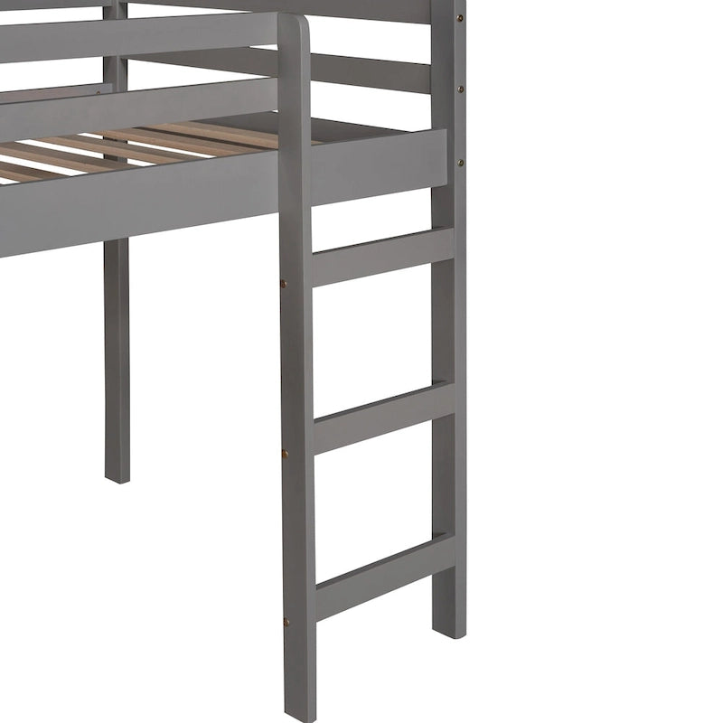 Letto a soppalco in pino singolo a forma di casetta con scivolo