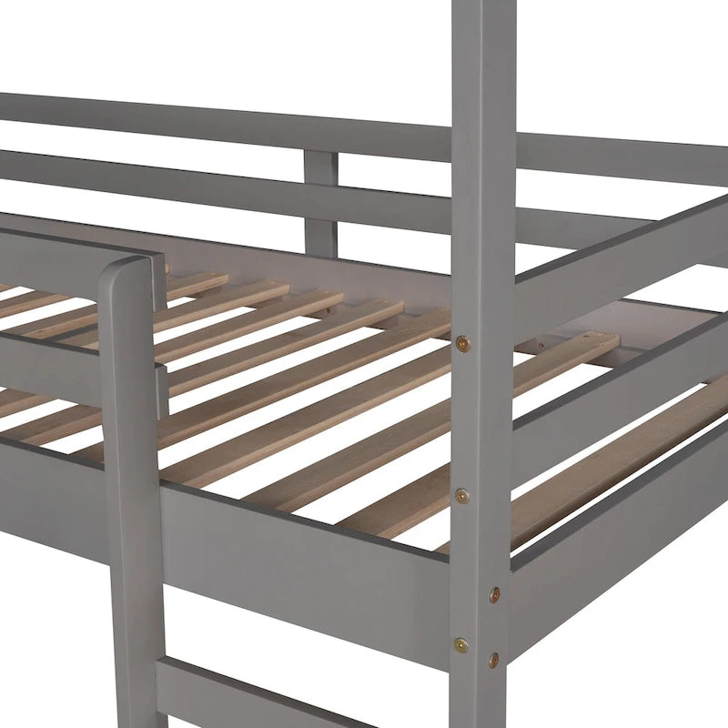 Letto a soppalco in pino singolo a forma di casetta con scivolo