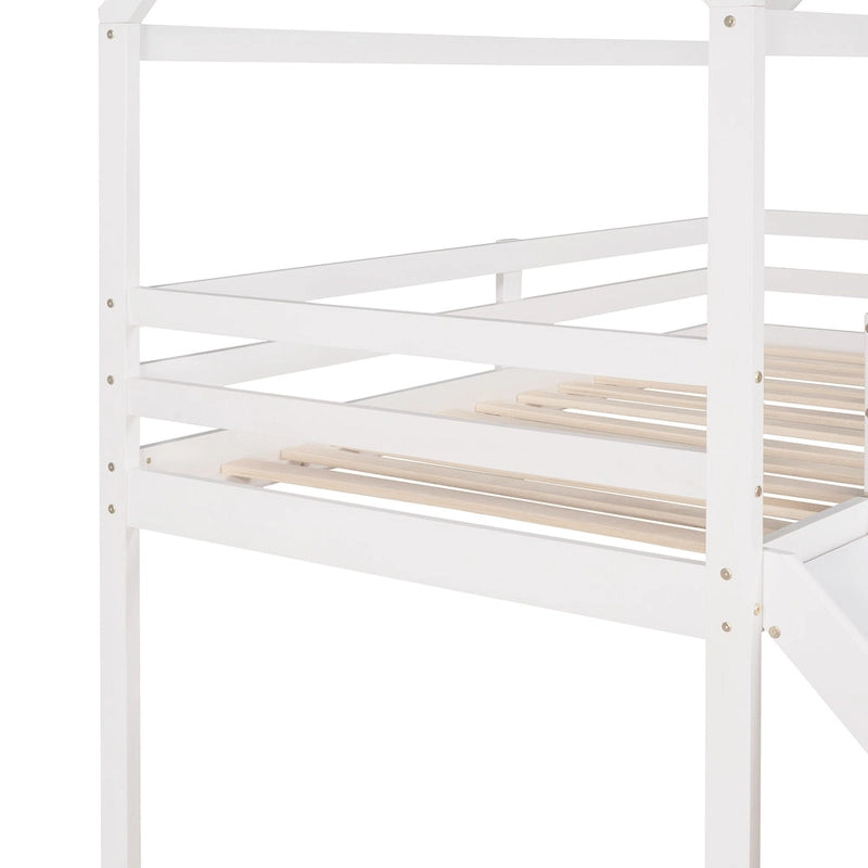 Letto a soppalco in pino singolo a forma di casetta con scivolo