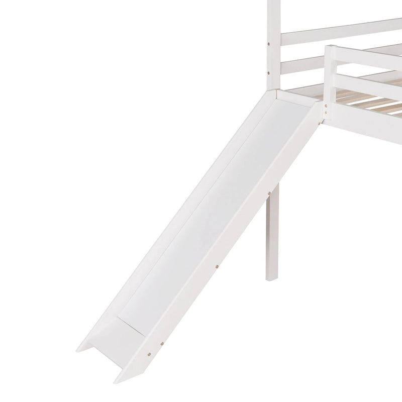 Letto a soppalco in pino singolo a forma di casetta con scivolo
