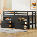 Letto a soppalco singolo in legno massello color espresso con cassetti e armadietto