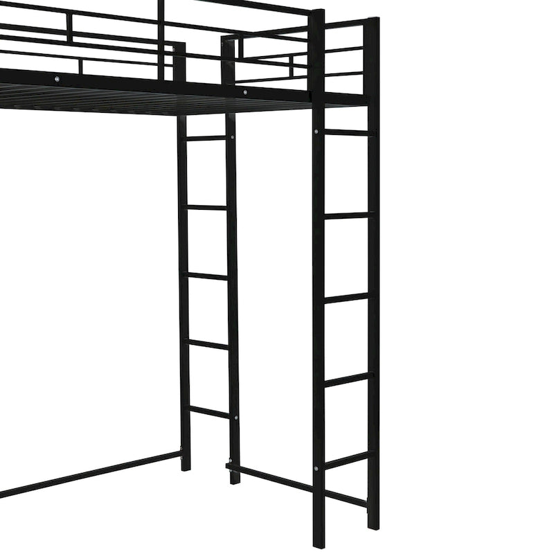 Metall-Hochbett in Einzelgröße mit Leiter, Schutzgitter und Schreibtisch