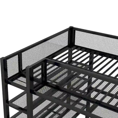 Black Full Metal Loft Bed with Shelves & Workstation