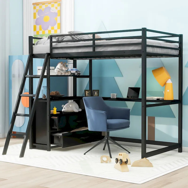 Moderne metalen en houten hoogslaper in Twin Size
