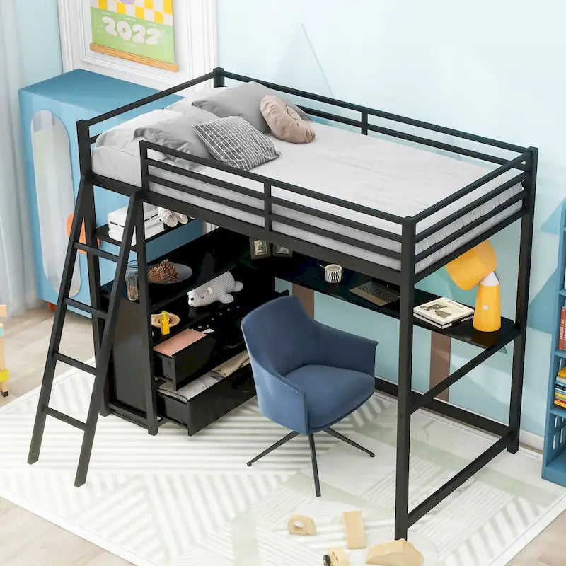 Moderne metalen en houten hoogslaper in Twin Size