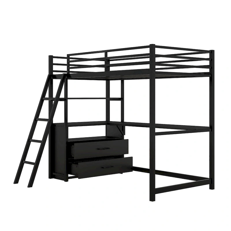 Moderne metalen en houten hoogslaper in Twin Size
