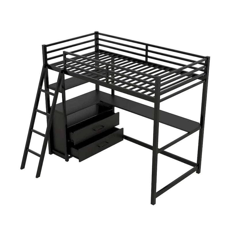 Moderne metalen en houten hoogslaper in Twin Size