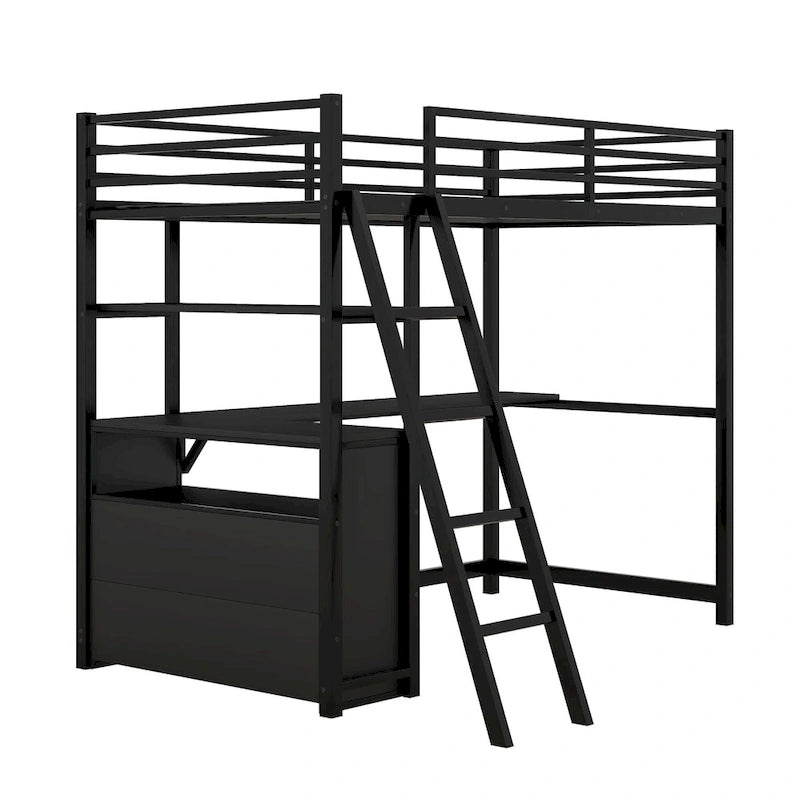 Moderne metalen en houten hoogslaper in Twin Size