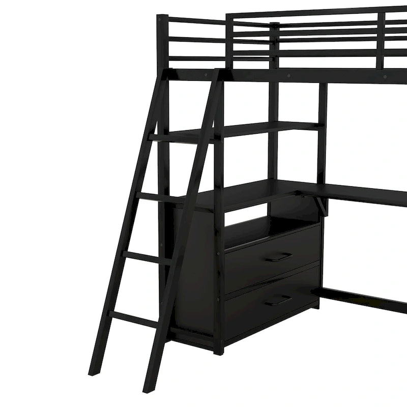 Moderne metalen en houten hoogslaper in Twin Size