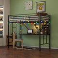 Zwarte metalen hoogslaper in Twin Size met bureau en ledverlichting