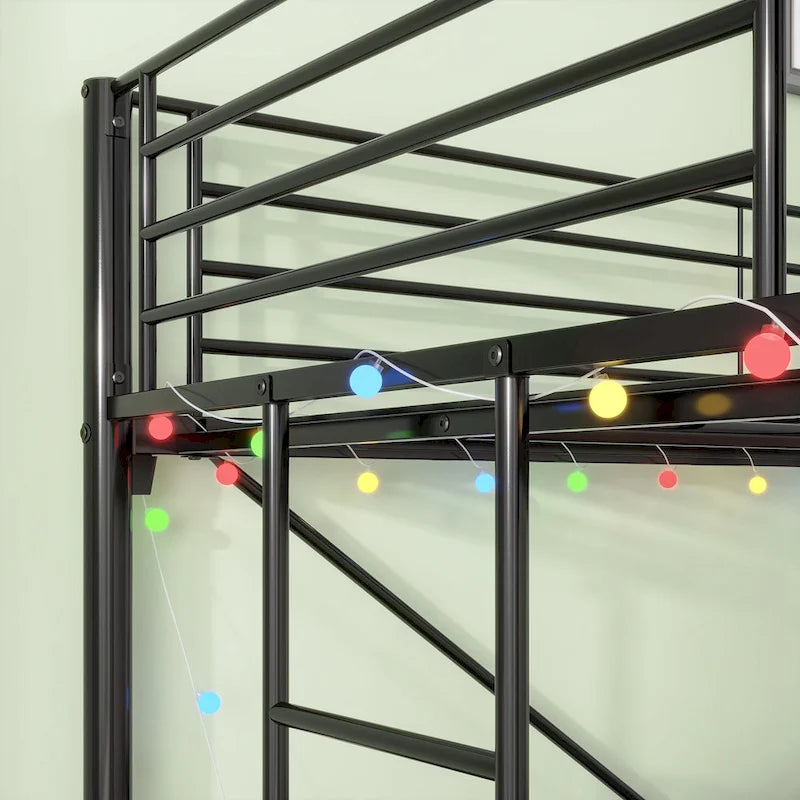 Zwarte metalen hoogslaper in Twin Size met bureau en ledverlichting