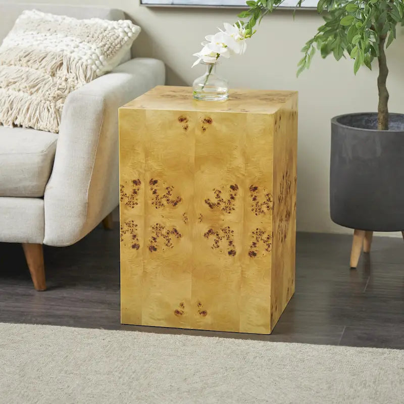 Tavolino da salotto cubo in legno con venature naturali – Marrone