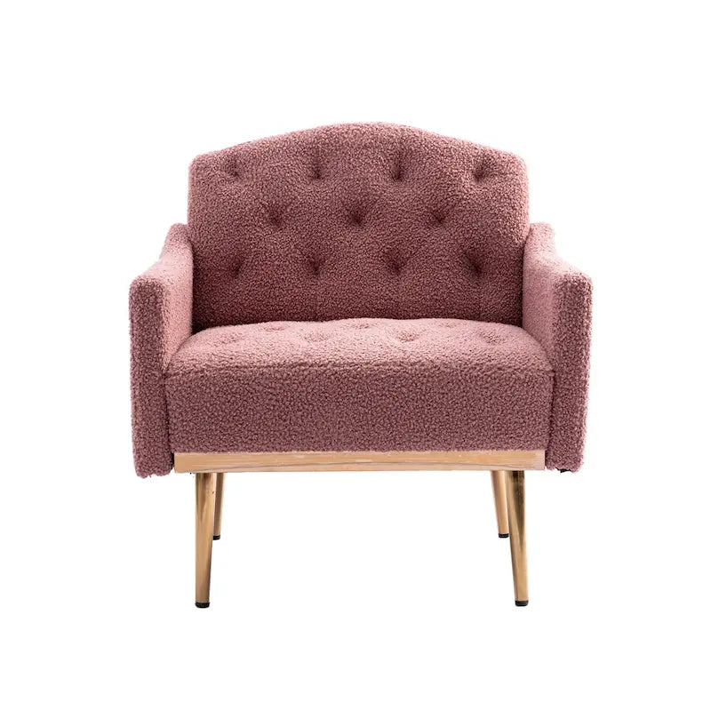 Poltrona d'Appoggio Imbottita Capitonnè con Gambe in Oro Rosa – Tessuto Morbido