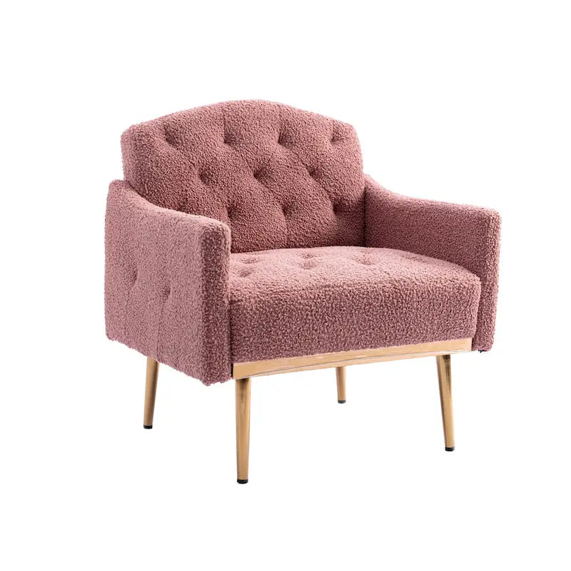 Poltrona d'Appoggio Imbottita Capitonnè con Gambe in Oro Rosa – Tessuto Morbido