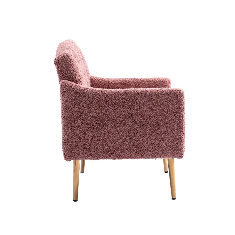 Poltrona d'Appoggio Imbottita Capitonnè con Gambe in Oro Rosa – Tessuto Morbido