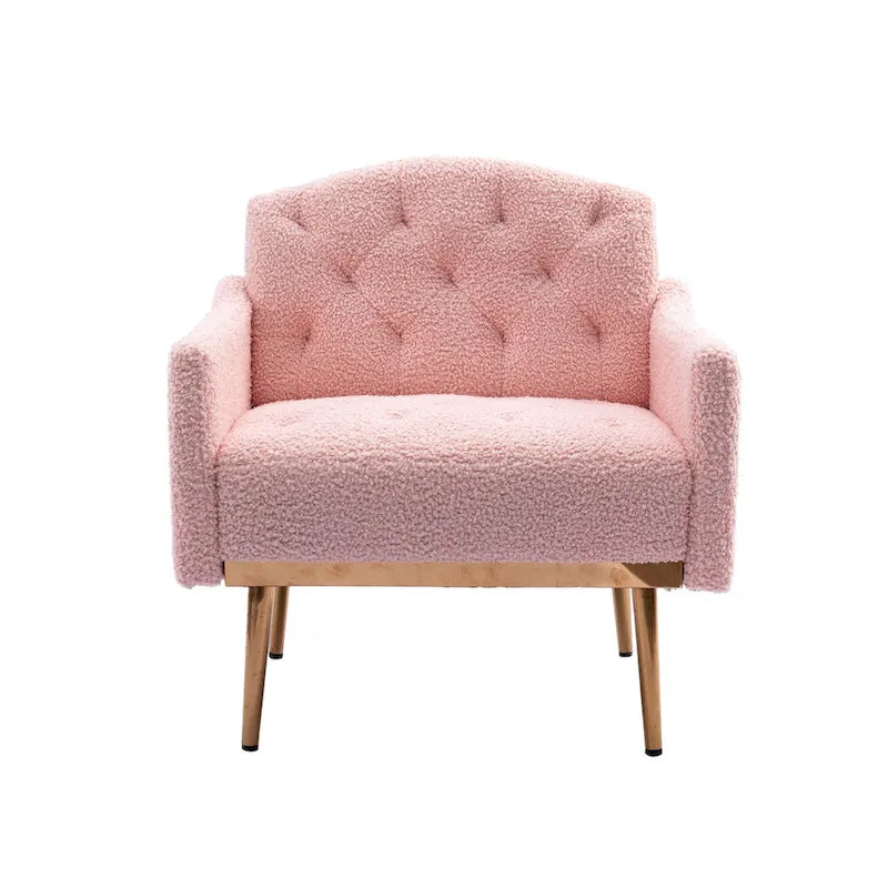 Poltrona d'Appoggio Imbottita Capitonnè con Gambe in Oro Rosa – Tessuto Morbido