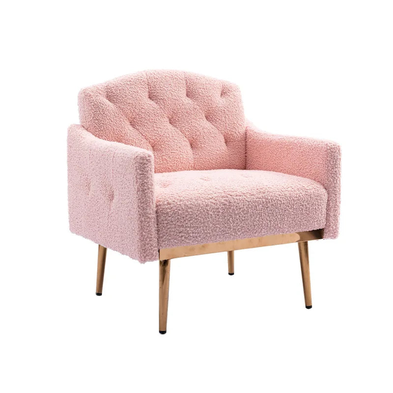 Poltrona d'Appoggio Imbottita Capitonnè con Gambe in Oro Rosa – Tessuto Morbido