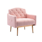 Poltrona d'Appoggio Imbottita Capitonnè con Gambe in Oro Rosa – Tessuto Morbido