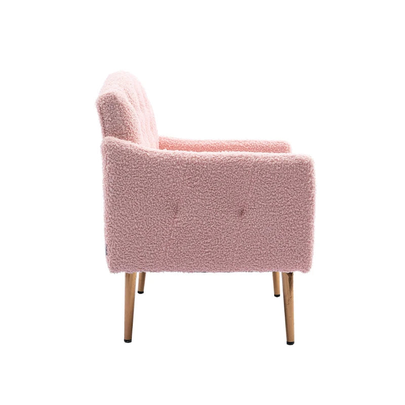 Poltrona d'Appoggio Imbottita Capitonnè con Gambe in Oro Rosa – Tessuto Morbido