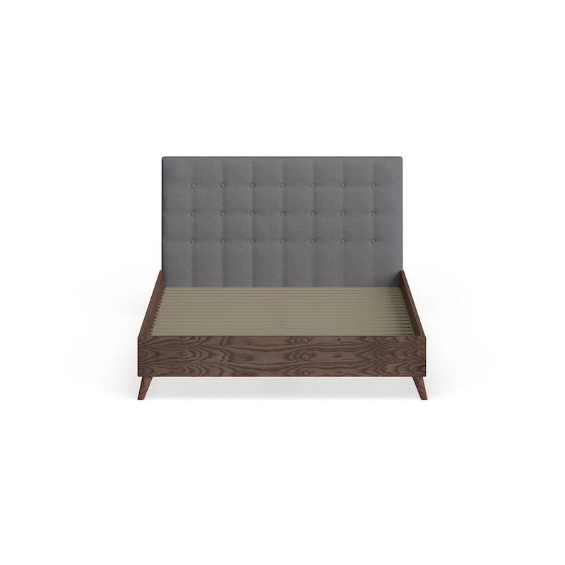 Letto Imbottito Grigio Stile Mid-Century – Letto Matrimoniale Queen Size