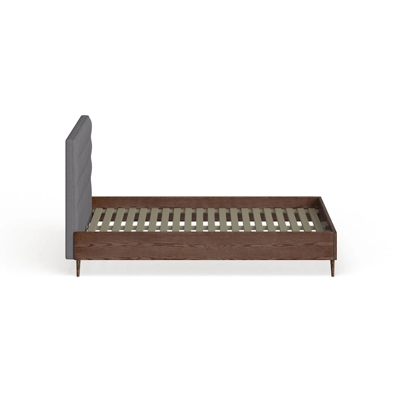 Letto Imbottito Grigio Stile Mid-Century – Letto Matrimoniale Queen Size