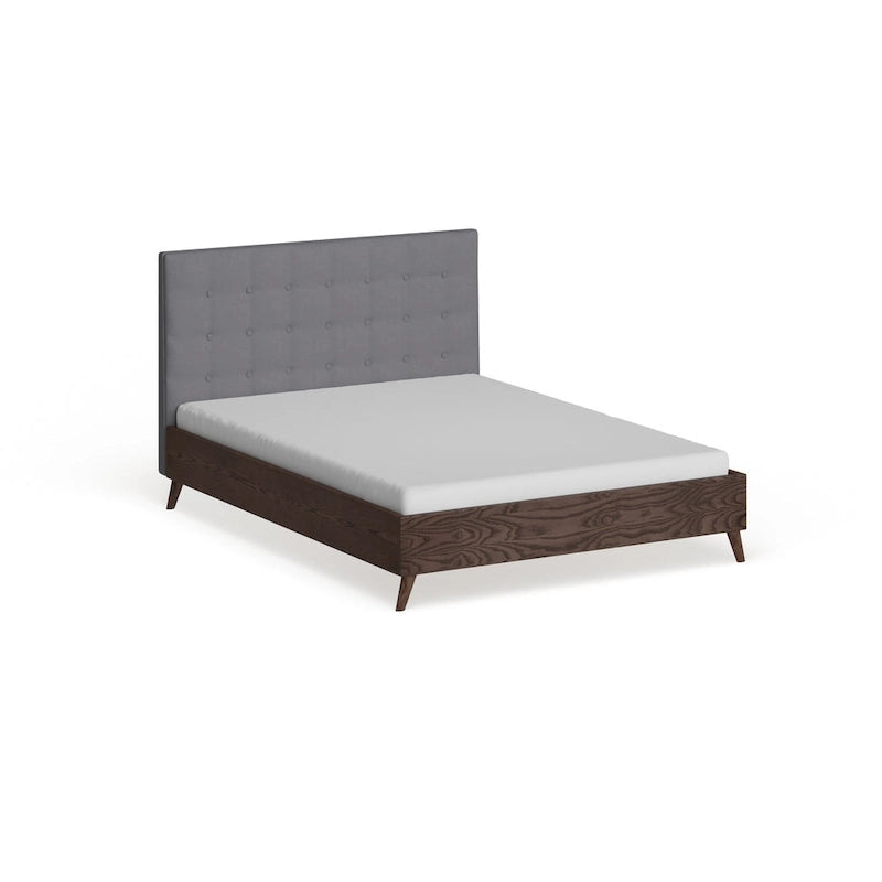 Letto Imbottito Grigio Stile Mid-Century – Letto Matrimoniale Queen Size