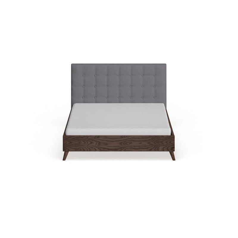 Letto Imbottito Grigio Stile Mid-Century – Letto Matrimoniale Queen Size