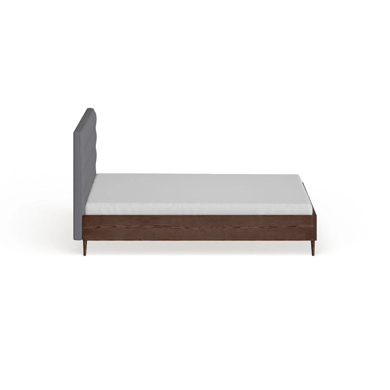 Letto Imbottito Grigio Stile Mid-Century – Letto Matrimoniale Queen Size