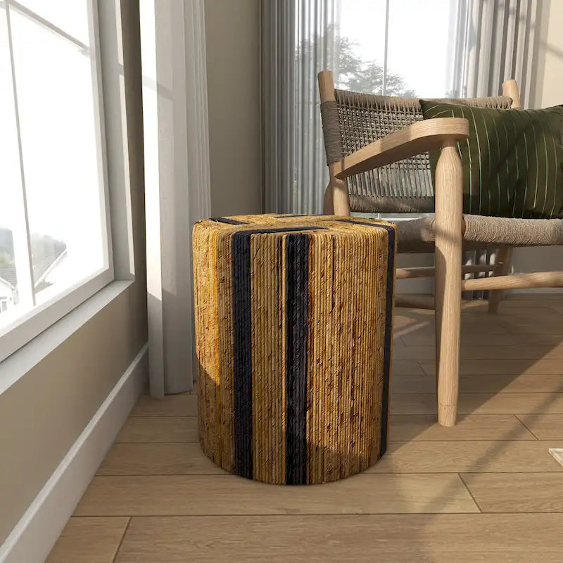 Tavolino accentato lineare avvolto a mano con strisce colorate – Marrone