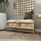 Panca contenitore imbottita in lino con 2 cassetti e seduta trapuntata – Beige
