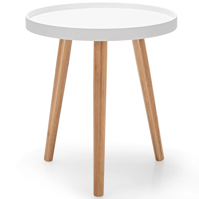 Tavolino rotondo con vassoio in legno e gambe in bambù – Tavolino d'appoggio minimalista