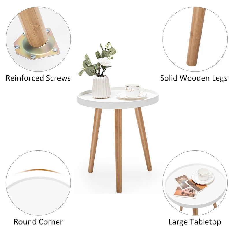 Tavolino rotondo con vassoio in legno e gambe in bambù – Tavolino d'appoggio minimalista