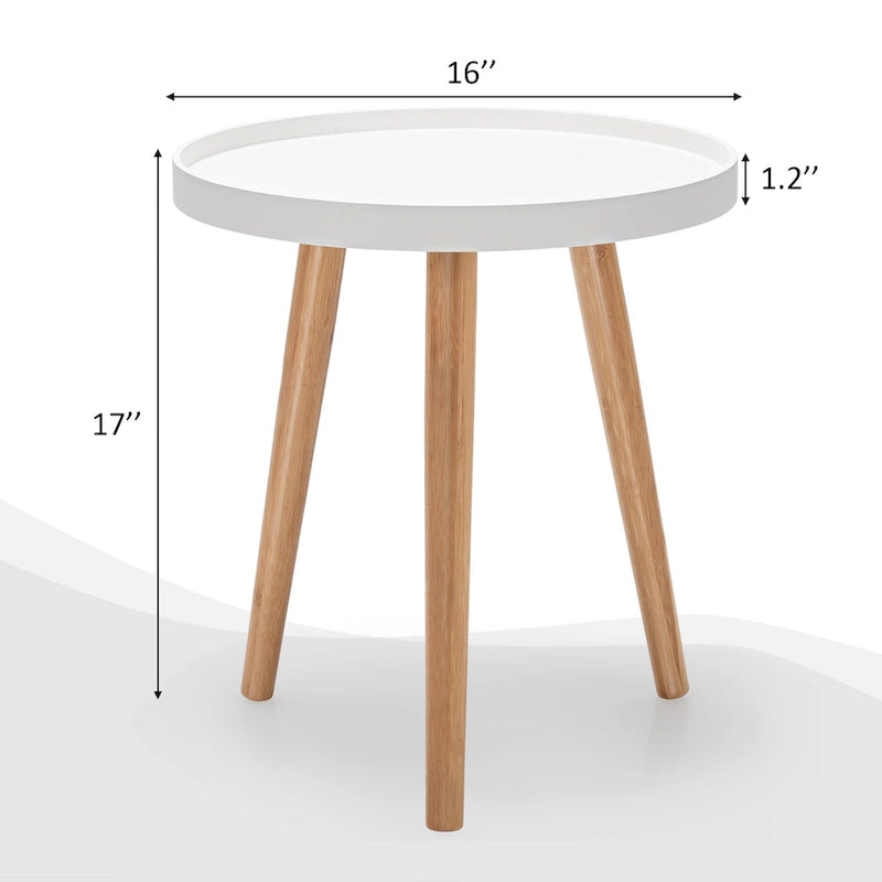 Tavolino rotondo con vassoio in legno e gambe in bambù – Tavolino d'appoggio minimalista