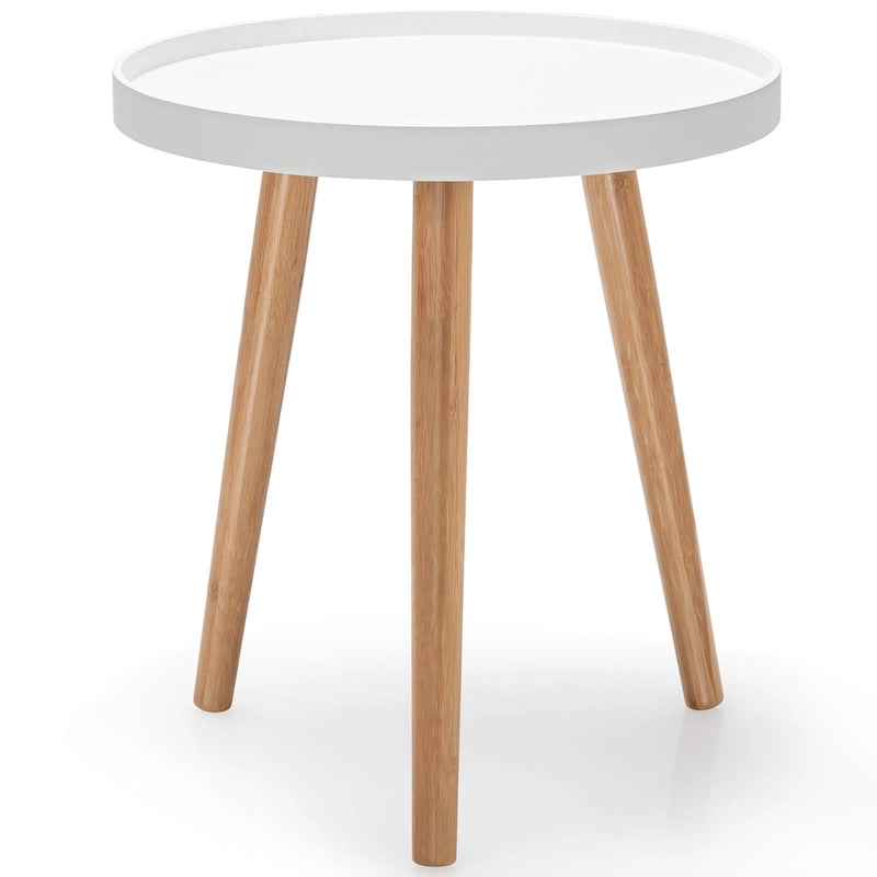 Tavolino rotondo con vassoio in legno e gambe in bambù – Tavolino d'appoggio minimalista