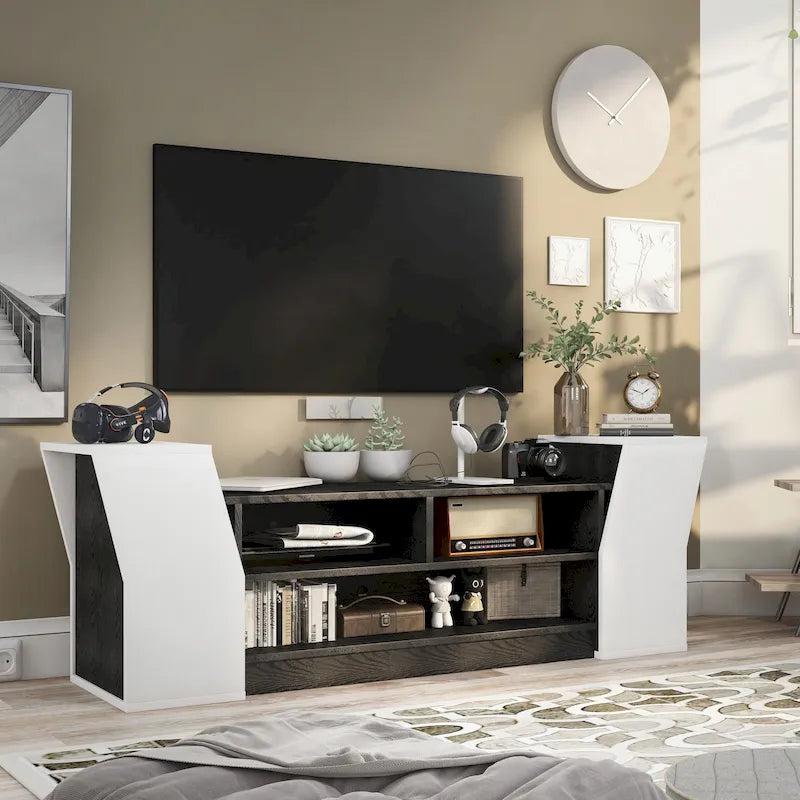 Consolle TV contemporanea da 71 pollici con 3 ripiani aperti e 2 armadietti contenitori
