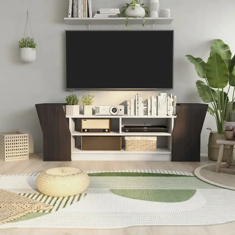 Consolle TV contemporanea da 71 pollici con 3 ripiani aperti e 2 armadietti contenitori