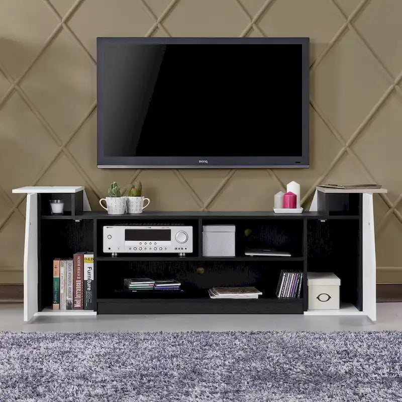 Consolle TV contemporanea da 71 pollici con 3 ripiani aperti e 2 armadietti contenitori