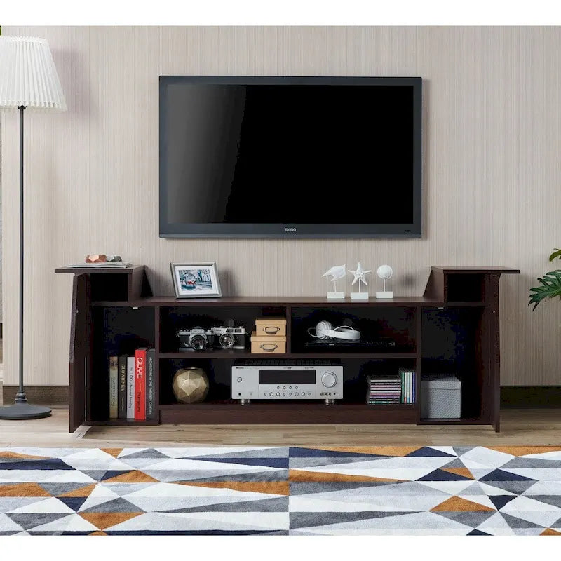 Consolle TV contemporanea da 71 pollici con 3 ripiani aperti e 2 armadietti contenitori