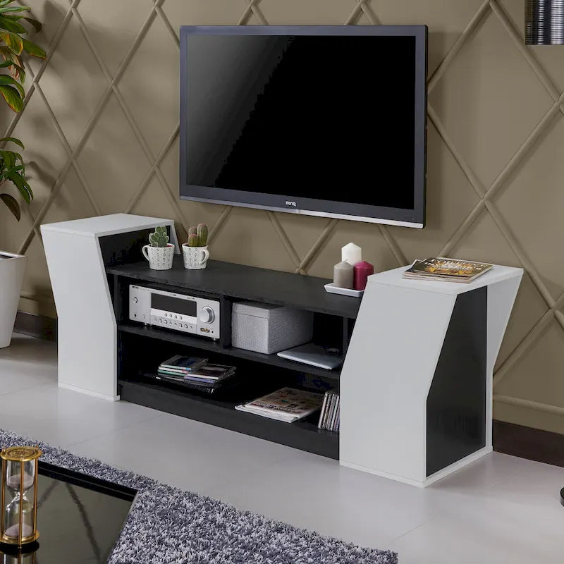 Consolle TV contemporanea da 71 pollici con 3 ripiani aperti e 2 armadietti contenitori