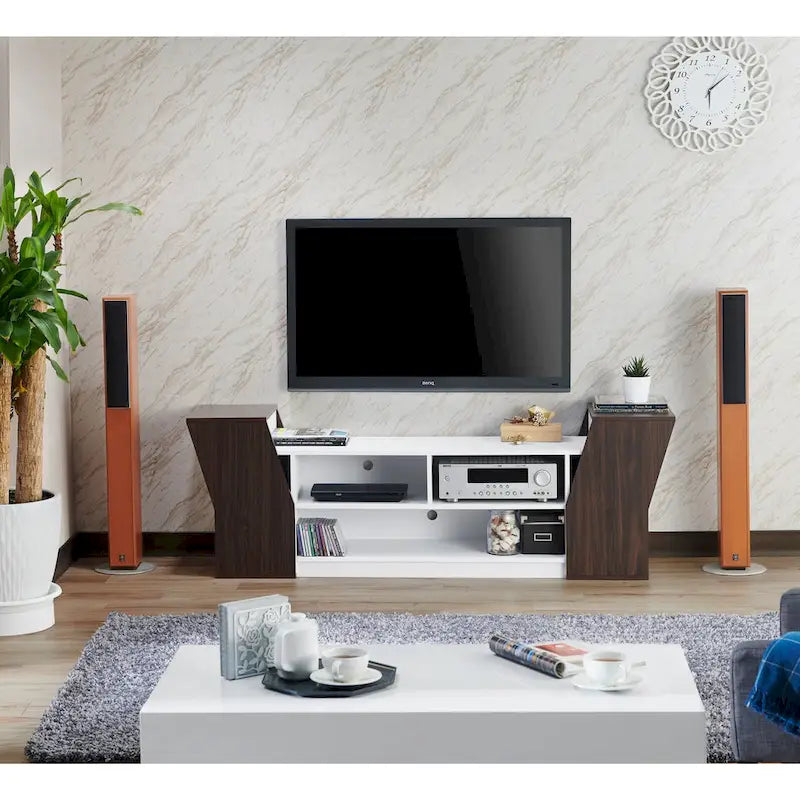 Consolle TV contemporanea da 71 pollici con 3 ripiani aperti e 2 armadietti contenitori