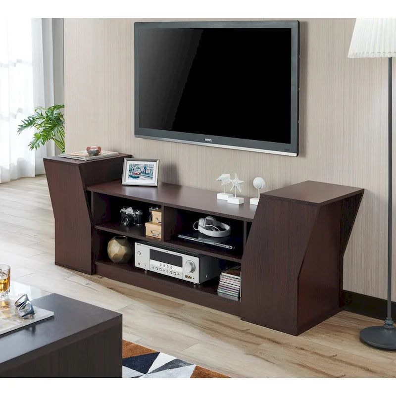 Consolle TV contemporanea da 71 pollici con 3 ripiani aperti e 2 armadietti contenitori