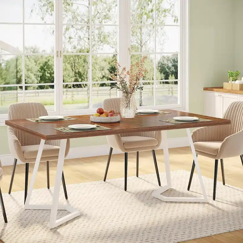 Tavolo da Pranzo Moderno da 55 Pollici, Tavolo Rettangolare per 6 Persone