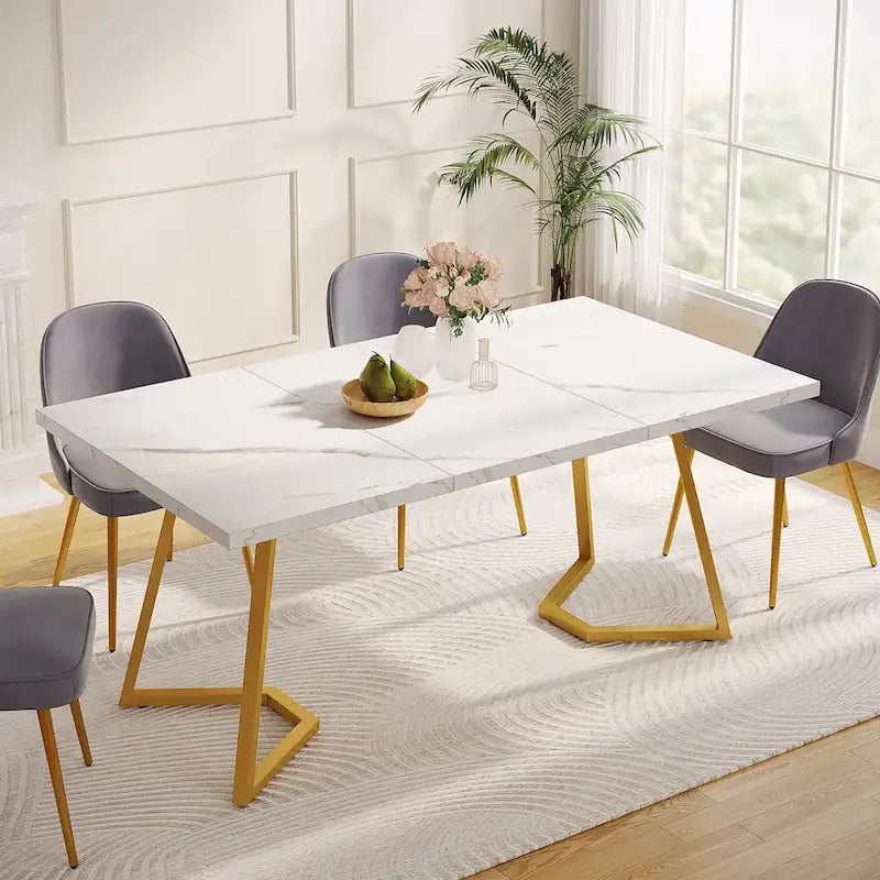 Tavolo da Pranzo Moderno da 55 Pollici, Tavolo Rettangolare per 6 Persone