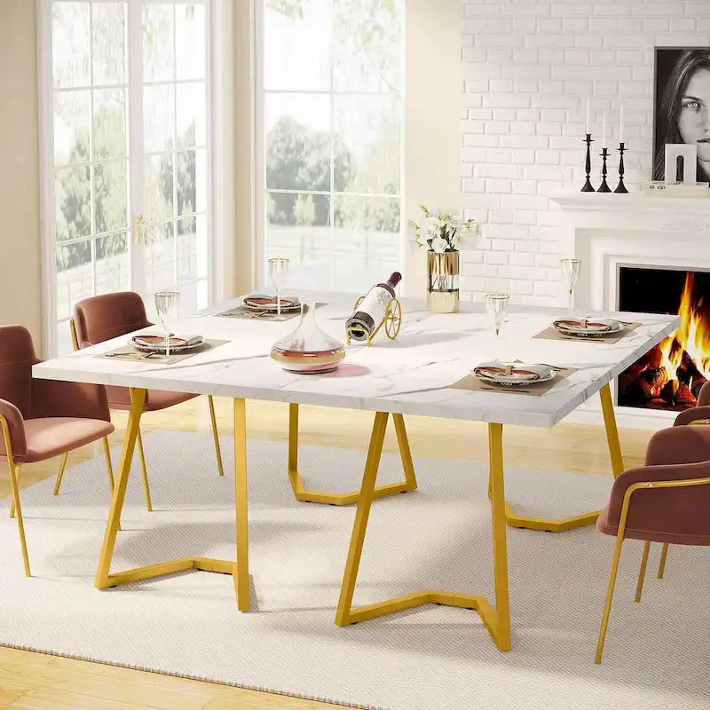 Tavolo da Pranzo Moderno da 55 Pollici, Tavolo Rettangolare per 6 Persone