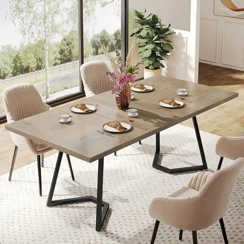 Tavolo da Pranzo Moderno da 55 Pollici, Tavolo Rettangolare per 6 Persone