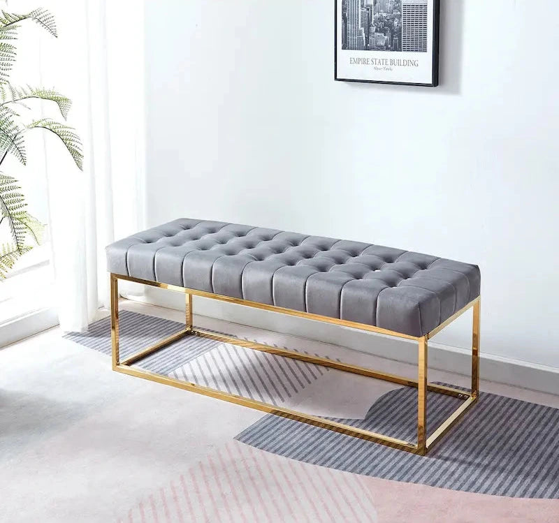 Porthos Home Wenn Tufted Velvet Bench with Gold Chrome Legs